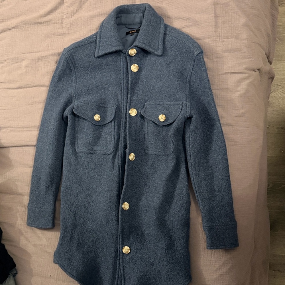 Quince Women's 100% Merino Wool Shirt Jacket Blue
